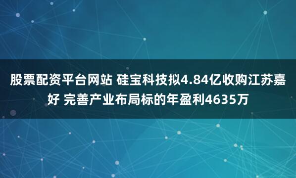 股票配资平台网站 硅宝科技拟4.84亿收购江苏嘉好 完善产业布局标的年盈利4635万